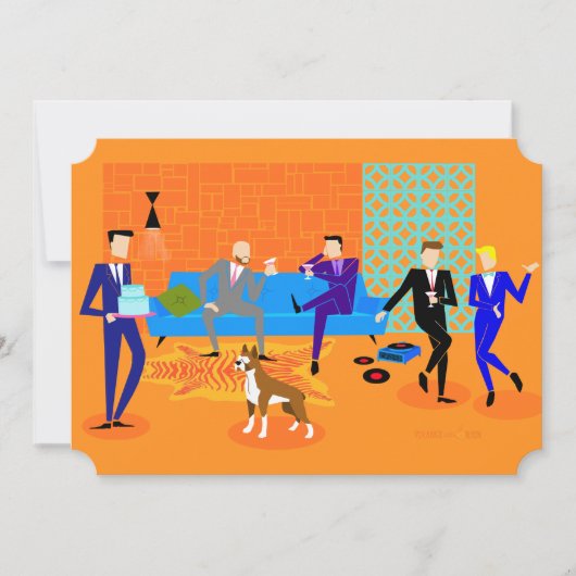 Retro Gay Party Einladungen (mit Hund) (Vorderseite)