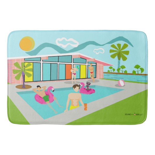 Retro Gay Pink Flamingo Pool Party Badematte (Vorderseite)