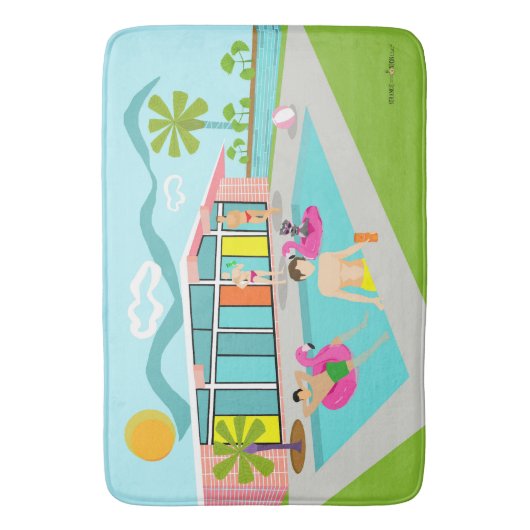 Retro Gay Pink Flamingo Pool Party Badematte (Vorderseite Vertikal)