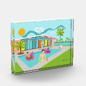 Retro Gay Pink Flamingo Pool Party Fotoblock (Links)