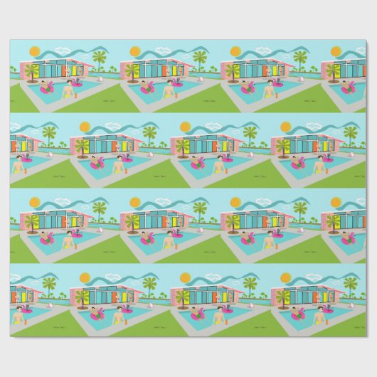 Retro Gay Pink Flamingo Pool Party Geschenkpapier (Flach)