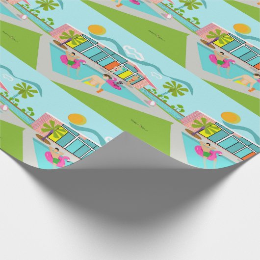 Retro Gay Pink Flamingo Pool Party Geschenkpapier (Ecke)