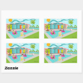 Retro Gay Pink Flamingo Pool Party Rechteckiger Aufkleber (Blatt)