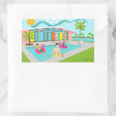 Retro Gay Pink Flamingo Pool Party Rechteckiger Aufkleber (Tasche)