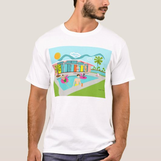 Retro Gay Pink Flamingo Pool Party T-Shirt (Vorderseite)