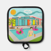 Retro Gay Pink Flamingo Pool Party Topflappen (Vorderseite)