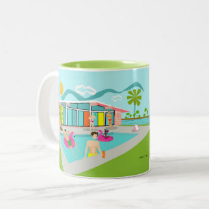 Retro Gay Pink Flamingo Pool Party Zweifarbige Tasse