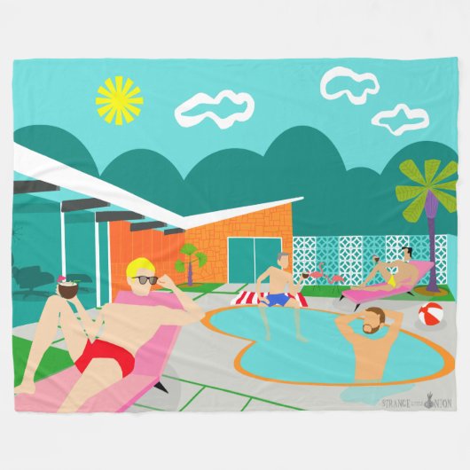 Retro Gay Pool Party Fleece Blanket (Vorderseite (Horizontal))