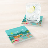 Retro Gay Pool Party Glass Untersetzer (Schrägansicht)