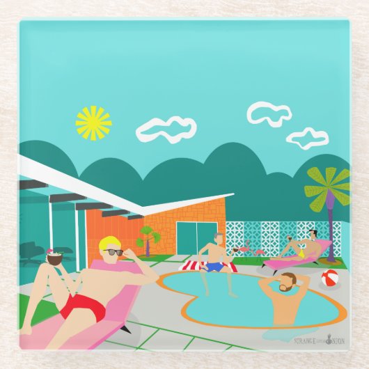 Retro Gay Pool Party Glass Untersetzer (Vorderseite)