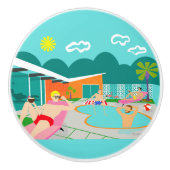 Retro Gay Pool Party Keramik Pull Keramikknauf (Vorderseite)