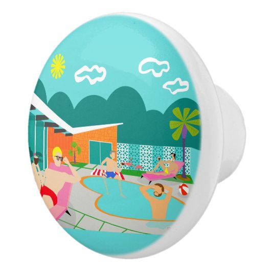 Retro Gay Pool Party Keramik Pull Keramikknauf (Rechts)