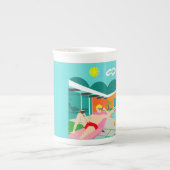 Retro Gay Pool Party Knochensteine China Tasse (Vorderseite)