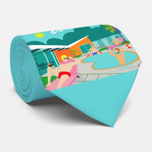 Retro Gay Pool Party Necktie Krawatte (Gerollt)