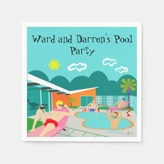 Retro Gay Pool Party Paper Napkin Serviette (Vorderseite)