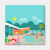 Retro Gay Pool Party Square Magnet (Vorne)