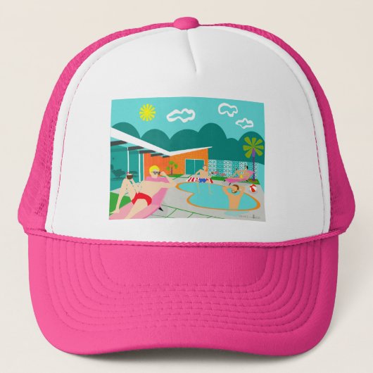 Retro Gay Pool Party Trucker Hat Truckerkappe (Vorderseite)
