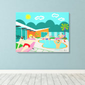 Retro Gay Pool Party überzogene Canvas Print Leinwanddruck (Insitu (Holzboden))