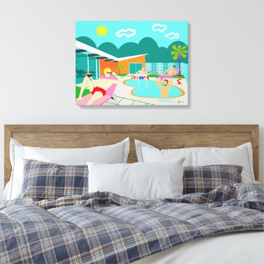 Retro Gay Pool Party überzogene Canvas Print Leinwanddruck (Insitu (Schlafzimmer))
