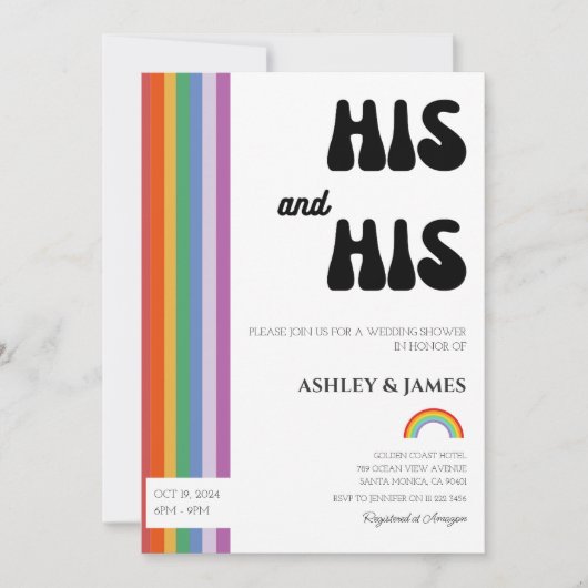 Retro Gay Wedding Couples Dusche und LGBTQ Einladung (Vorderseite)