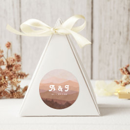 Retro-Gebirge und Forest-Pink-Hochzeit-Monogramm Runder Aufkleber