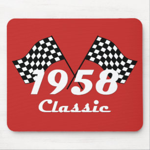 Retro-Geburtstag 1958 Klassische gerasterte Rennfl Mousepad