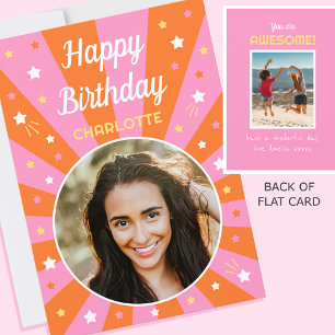 Retro Geburtstag Individuelle Name 2 Foto Rosa Ora Karte