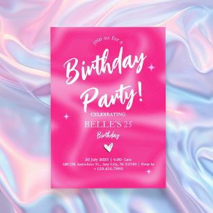 Retro-Geburtstagsfeier Pink Brushstrokes y2k Einladung
