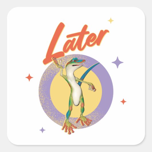Retro Gecko Later Lazy Day Humor Quadratischer Aufkleber (Vorderseite)