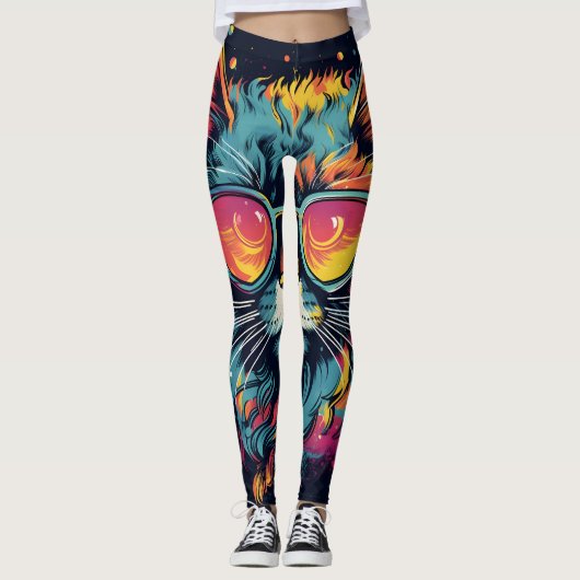 Retro Geek Chic Feline Leggings (Vorderseite)