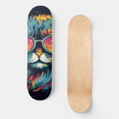 Retro Geek Chic Feline Skateboard (Vorderseite)