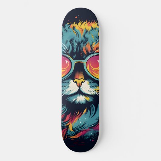 Retro Geek Chic Feline Skateboard (Vorderseite)