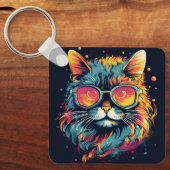 Retro Geek Chic Katze Schlüsselanhänger (Vorderseite)