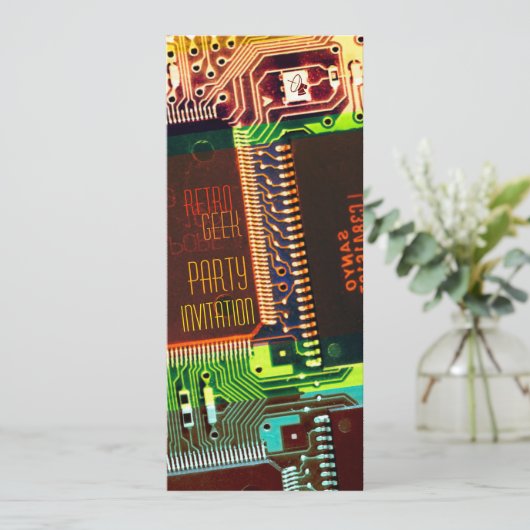 Retro Geek Party ・ Farbenfrohe elektronische CPUs Einladung (Stehend Vorderseite)