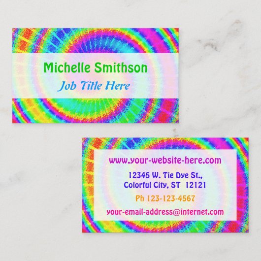 Retro Gefärbte Krawatte Hippie Psychedelic Visitenkarte (Vorne/Hinten)
