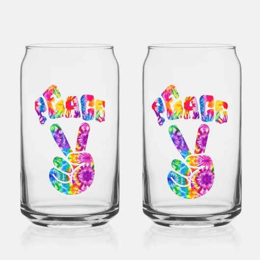 Retro Gefärbte Krawatte Peace Sign Can Glass Set Dosenglas (Vorderseite)
