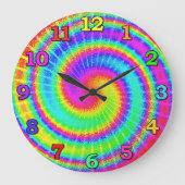 Retro gefärbte KrawatteHippie psychedelisch Große Wanduhr (Vorderseite)