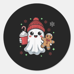 Retro-Geist-Beanie-Weihnachten-Feiertag-Xmas-Kaffe Runder Aufkleber