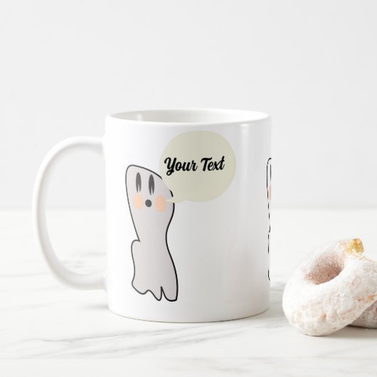 Retro-Geist-Boo-Name-Nachricht Halloween Kaffeetasse (Mit Donut)