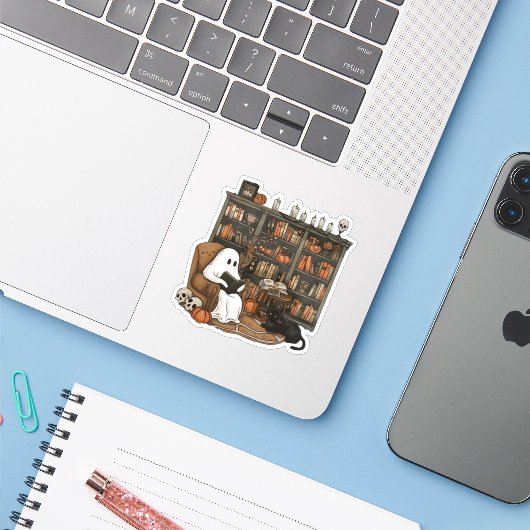 Retro-Geist liest Bücher, Bibliothekar-Geist Aufkleber (Laptop mit iPhone)