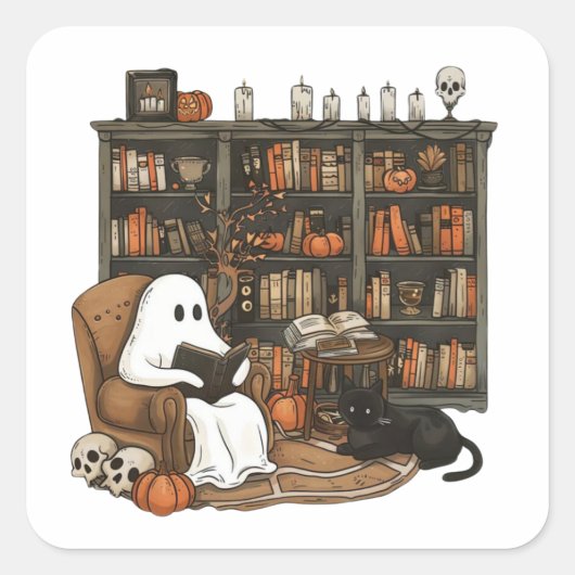 Retro-Geist liest Bücher, Bibliothekar-Geist Quadratischer Aufkleber (Vorderseite)