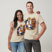 Retro-Geist liest Bücher mit schwarzer Katze Wasch T-Shirt (Unisex)