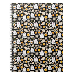 Retro-Geister-Blumen-Halloween-nahtloses Muster Notizblock