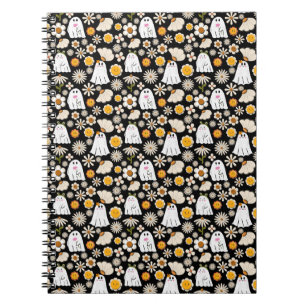 Retro-Geister-Blumen-Halloween-nahtloses Muster Notizblock