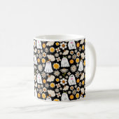 Retro-Geister-Blumen-Nahtloses Muster Kaffeetasse (VorderseiteRechts)