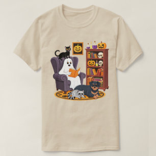Retro-Geister-Lesebücher mit schwarzer Katzen-Wasc T-Shirt