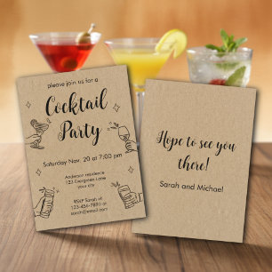 Retro-Gekritzel Kraftpapier Einfache Cocktailparty Einladung