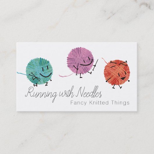 Retro Gekritzelgarn-Stricknadel-Visitenkarte Visitenkarte (Vorderseite)