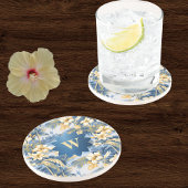 Retro Gelb Blau Blumen Tropical Palmen Initiale Getränkeuntersetzer