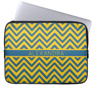 Retro Gelb Blau Chevron Preppy Zickzack Geometrisc Laptopschutzhülle